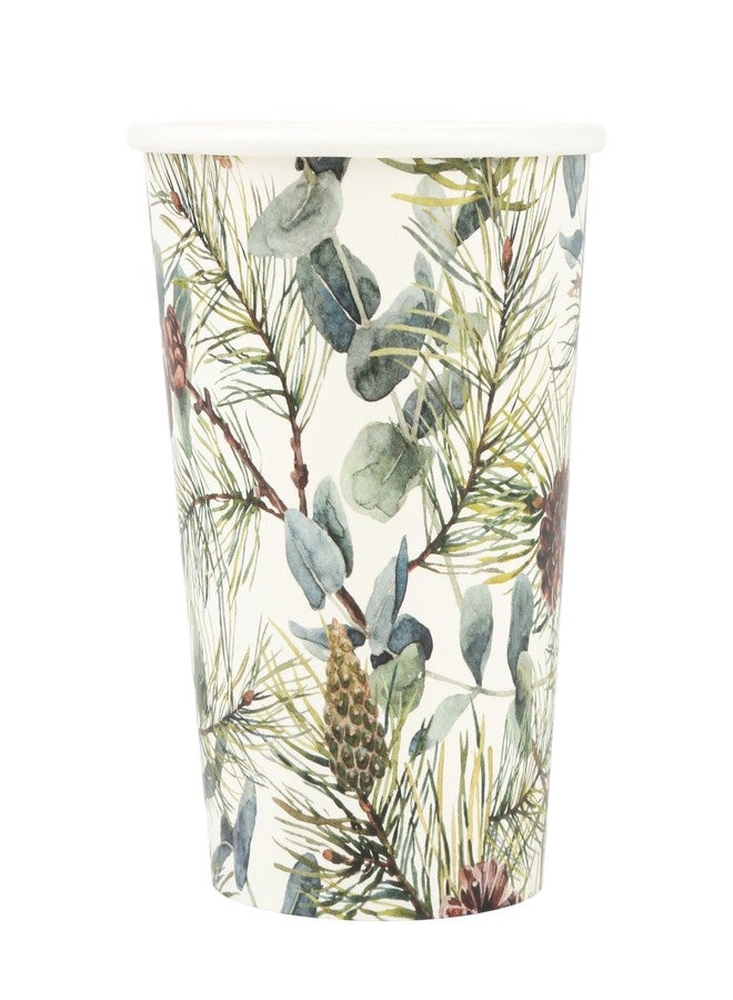 AimFun 100 Pcs Christmas Party Paper Cups Winter Pine Branches Cones and Eucalyptus Disposable Cup Xmas Greenery 9oz Disposable Party Cups for Hot Cold Beverage Coffee Tea Drinks - Image 1